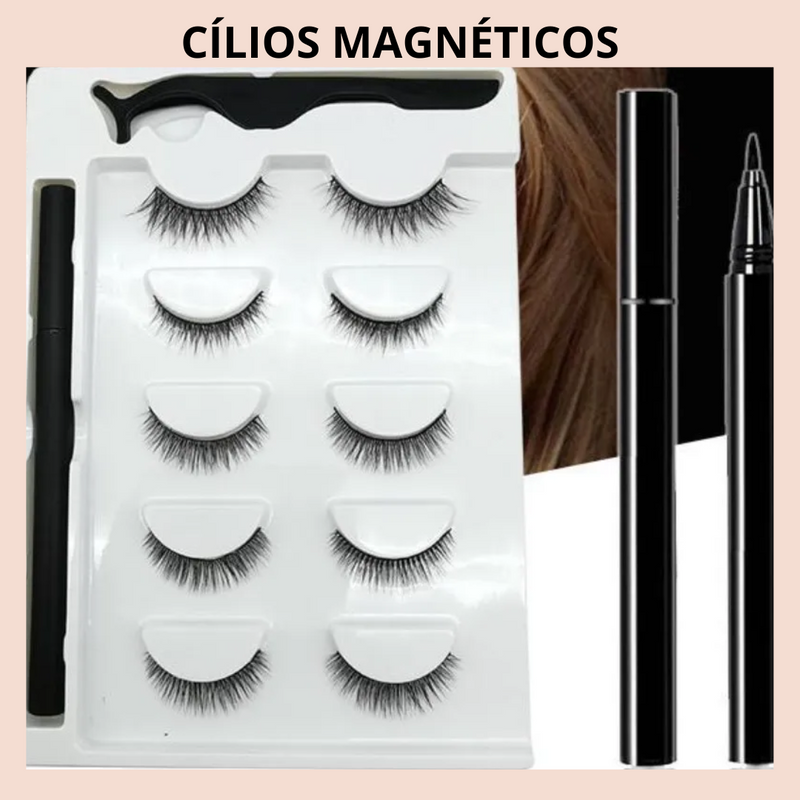 Cílios Magnético com Delineador - Kit com 05 Pares de Cílios